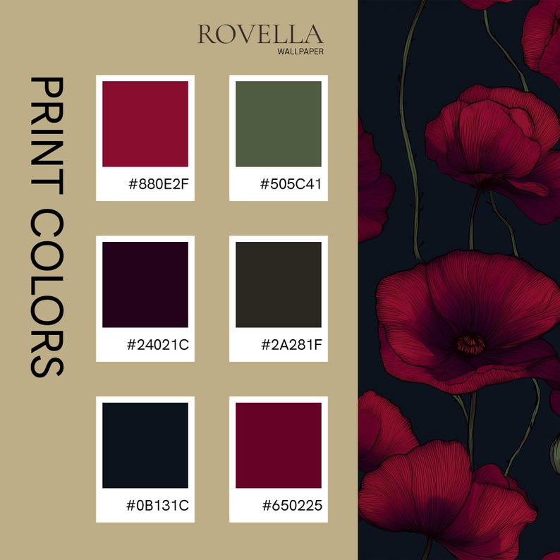 Dark Floral Poppy Wallpaper: Dramatic Red Botanical Wall Mural for ...