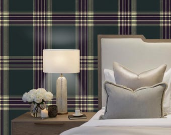 Green Plaid Wallpaper: Classic Tartan Wall Decor for Bedroom - RV065