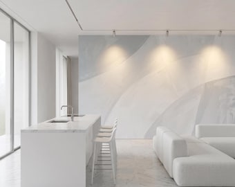 White Abstract Wall Mural: Soft Plaster Effect for Living Room, Entryway - RV205