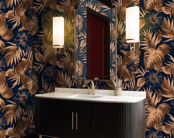 Moody Tropical Wallpaper: Dark Botanical Wallpaper for Bathroom - RV006