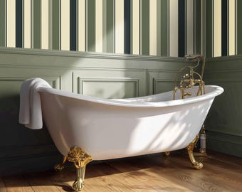 Grüne Streifen Tapete: Vintage Tapete, Vertikal gestreifte Wanddekoration, Klassisches Badezimmer & Flur Design - RV114