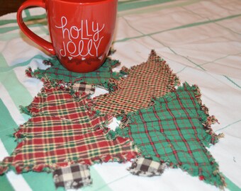 Christmas tree coasters, holiday decor, coaster set, fabric coasters