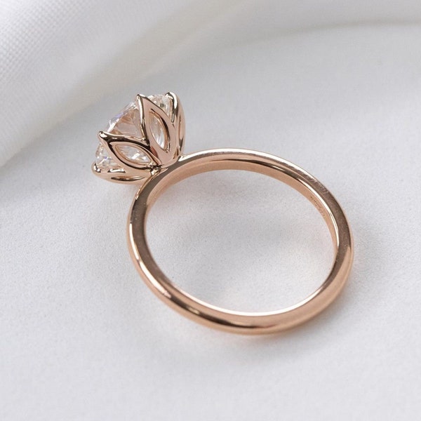 Antique Tulip Moissanite Engagement Ring, 2ct Round Cut Solitaire Ring, 10k/14k/18k Rose Gold Bridal Wedding Ring, Unique 6 Prong Set Ring