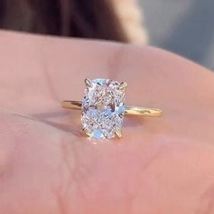 2.50 CT Elongated Cushion Cut Moissanite Engagement Ring, Cushion Cut Solitaire Diamond Ring, 14k Yellow Gold Ring Vintage Bridal Ring Gifts