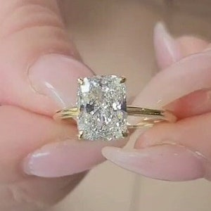 2.50 CT Elongated Cushion Cut Moissanite Engagement Ring, Cushion Cut Solitaire Diamond Ring, 14k Yellow Gold Ring, Solitaire Proposal Ring