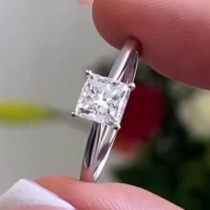 Princess Cut Moissanite Engagement Ring in 14k Solid Gold, Dainty Solitaire Proposal Ring For Her, 4 Prong Set Ring, Bridal Anniversary Ring