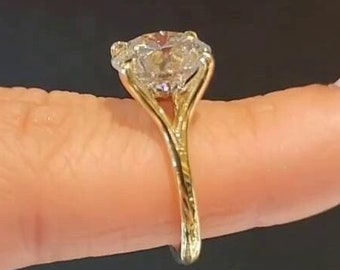 Split Shank Engagement Ring, Yellow Gold 3 Carat Round Cut Moissanite Ring, Simple 14k Solitaire Bridal Ring, Perfect Gifts For Anniversary