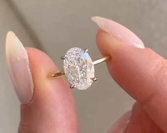 2.00CT Oval Cut Moissanite Engagement ring in 14k/18K Solid Gold Two Tone Oval Engagement Ring With Hidden Halo Unique Anniversary Ring Gift