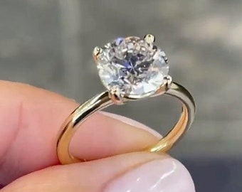 10k/14k/18k Yellow Gold Solitaire Moissanite Engagement Ring, Classic 4 Prong Bridesmaid Ring, 2.50CT Round Cut Solitaire Ring, Bridal Gifts