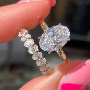 2 CT Oval Moissanite Bridal Set 14k Yellow Gold Oval Wedding Ring Set Unique Full Eternity Matching Ring Set Anniversary Gifts Promise Ring