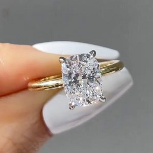 Elongated Cushion Cut Moissanite Engagement Ring, 2.5CT Cushion Cut Solitaire Ring, 14k Yellow Gold Wedding Ring,Four Prong Anniversary Ring