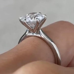 Solid Gold Cathedral Set Engagement Ring, Vintage 6 Prong Round Cut Moissanite Ring, Solitaire Diamond 14k Plain Gold Band For Birthday Gift