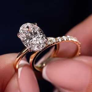 2 Ct Oval Cut Moissanite Bridal Ring Set, Oval Cut Engagement Ring With Matching Half Eternity Wedding Ring Set, 14k Two Tone Promise Ring