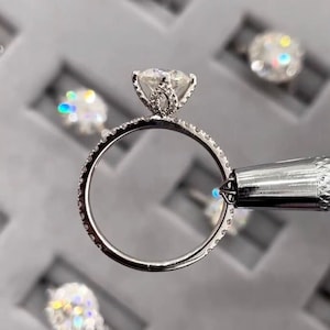 Solid Gold Tulip Setting Engagement Ring, Classic 6 Prong Round Cut Solitaire Moissanite Ring, Lotus Flower Ring, Petal Engagement Ring