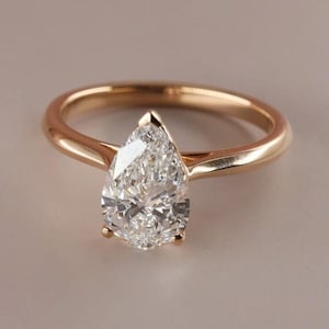 10k/14k/18k Rose Gold 2 Carat Pear Shaped Moissanite Ring, Pear Cut Solitaire Engagement Ring, Cathedral Setting Ring, Daily Wear Ring