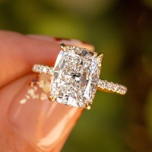2.50 CT Elongated Cushion Cut Moissanite Engagement Ring, Long Cushion Solitaire 14k Solid Yellow Gold Ring For Her, Vintage Bridal Gifts