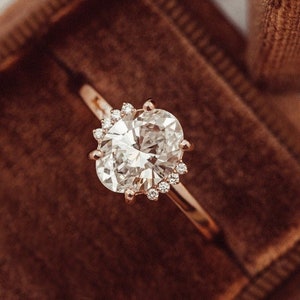 Oval Moissanite Promise Ring, 2ct Oval Engagement Moissanite Ring, 14k Rose Gold Diamond Cluster Ring, Vintage Wedding Bridal Custom Ring image 1