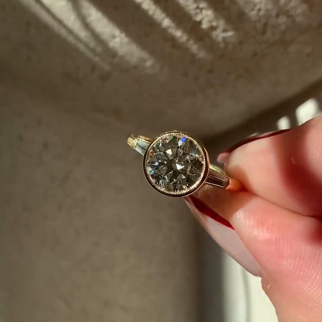 Vintage 14k Yellow Gold Bezel Set Engagement Ring, 2.10 CT