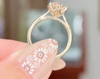 Antique Cathedral Setting Engagement Ring, Petal Prong Round Cut