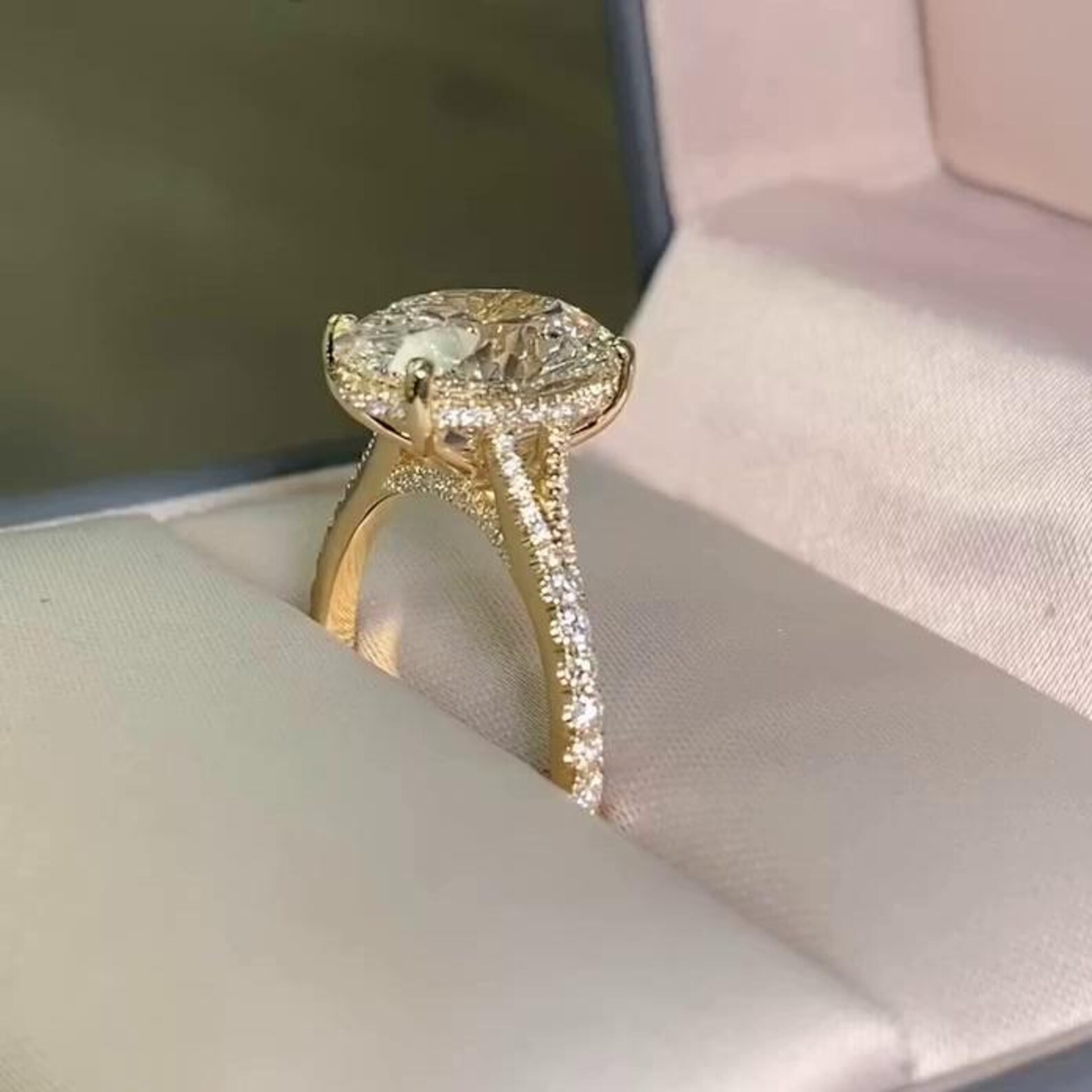 Large 4.50 CT Oval Cut Moissanite Ring 14k Yellow Gold Split Shank Half ...