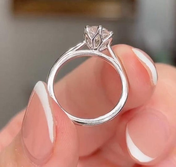 Cathedral Shank Ring Solid Gold Tulip Setting Engagement Ring