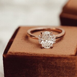 Oval Moissanite Promise Ring, 2ct Oval Engagement Moissanite Ring, 14k Rose Gold Diamond Cluster Ring, Vintage Wedding Bridal Custom Ring image 4