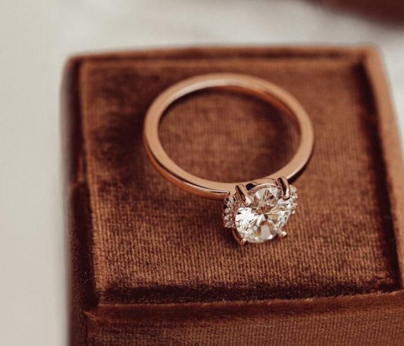 Oval Moissanite Promise Ring, 2ct Oval Engagement Moissanite Ring, 14k Rose Gold Diamond Cluster Ring, Vintage Wedding Bridal Custom Ring image 5
