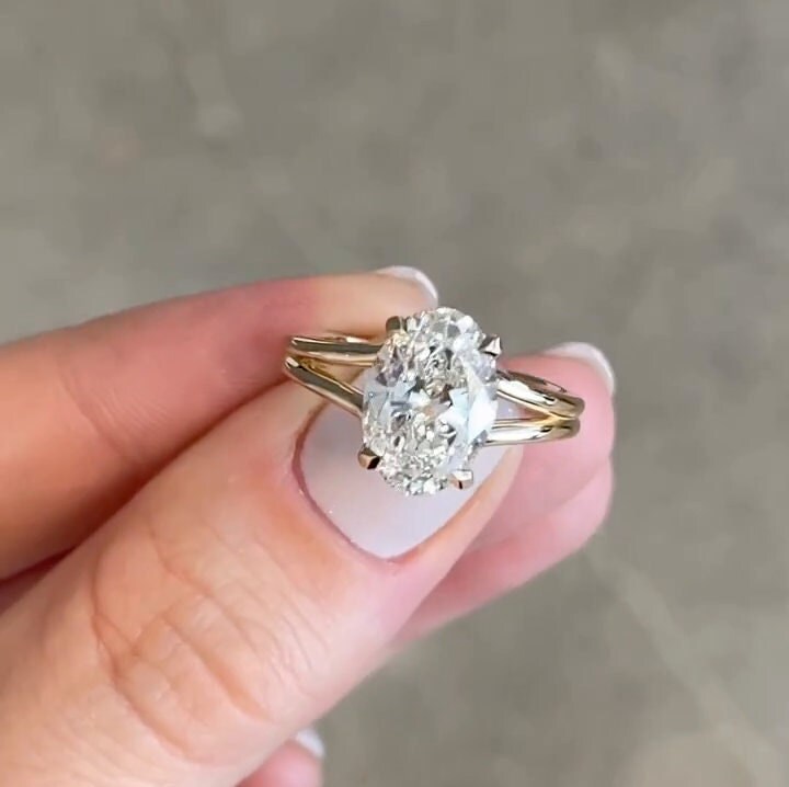 2.10 CT Oval Cut Moissanite Engagement Ring, 14k Yellow Gold Split ...
