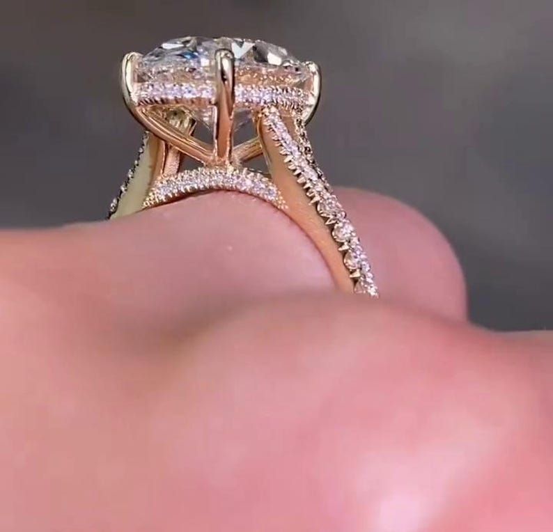 Large 4.50 CT Oval Cut Moissanite Ring 14k Yellow Gold Split Shank Half ...