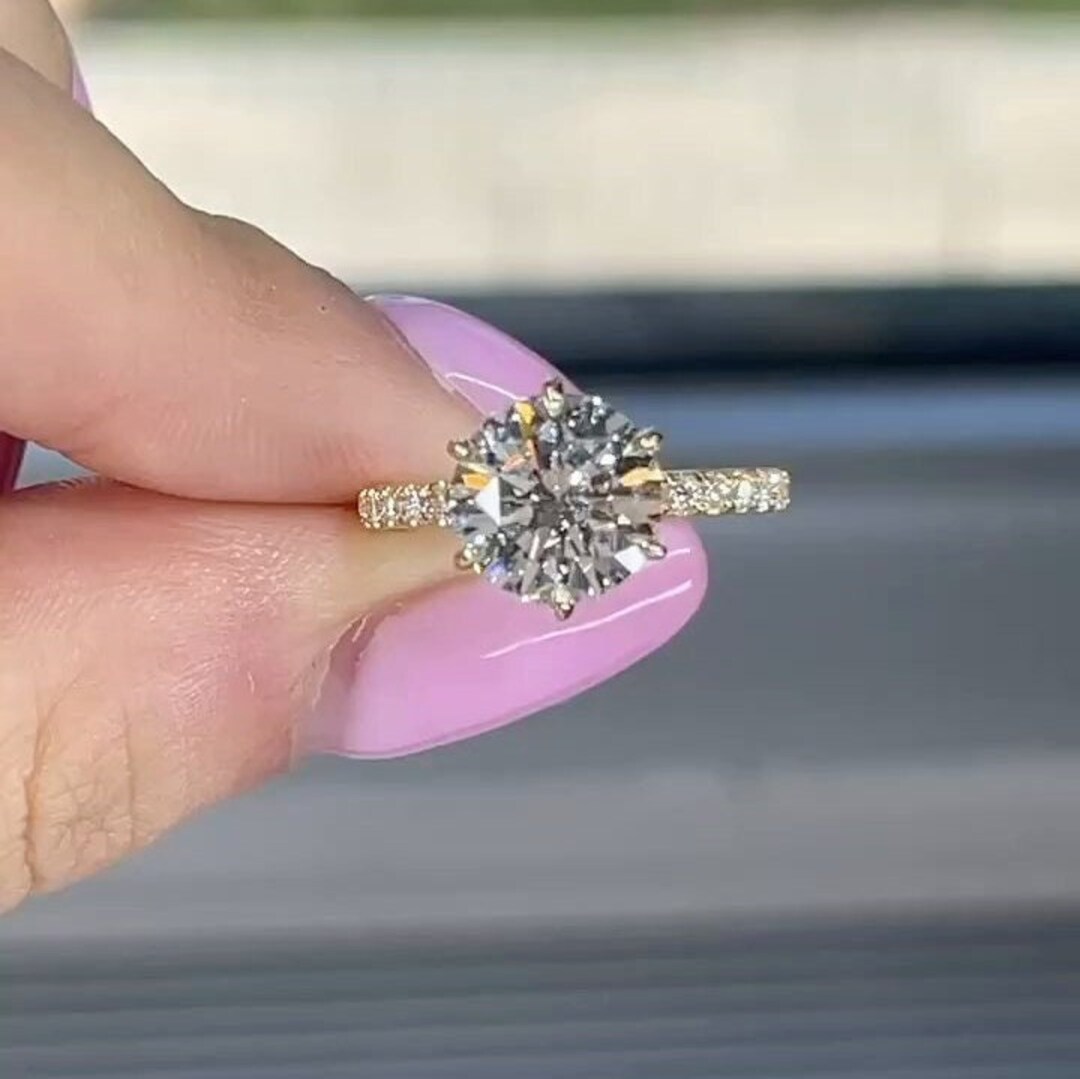 モアサナイト ヘイローリング デザイン指輪2ctダイヤモンドMoissanite 2ct Moissanite Engagement Ring With Hidden Halo Diamond