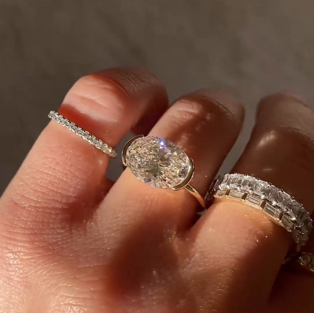 East West Big Oval Cut Moissanite Diamond Engagement Ring