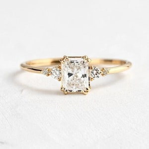 10k/14k/18k Solid Gold Vintage Engagement Ring, Dainty Radiant Cut Moissanite Promise Ring, Ring for Women, Customized Anniversary Ring Gift image 1