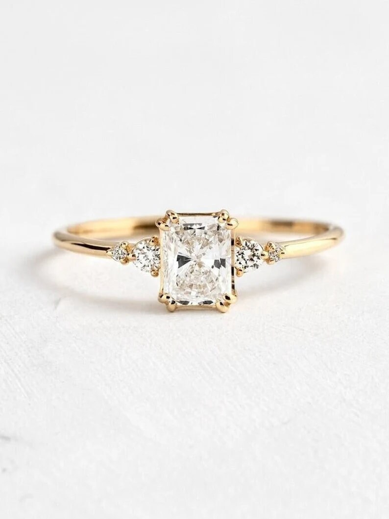 10k/14k/18k Solid Gold Vintage Engagement Ring, Dainty Radiant Cut Moissanite Promise Ring, Ring for Women, Customized Anniversary Ring Gift image 1