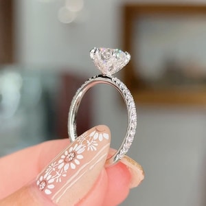 Pierścionek zaręczynowy z moissanitem 10k/14k/18k ze złota z koszykiem tulipanów i oprawą typu pave, delikatny okrągły szlif 3/4 obrączka ślubna, pierścionek vintage