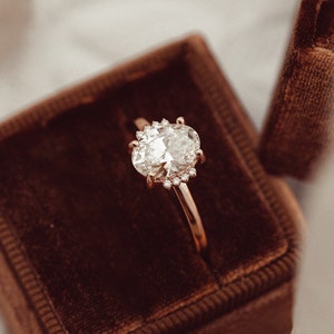 Oval Moissanite Promise Ring, 2ct Oval Engagement Moissanite Ring, 14k Rose Gold Diamond Cluster Ring, Vintage Wedding Bridal Custom Ring image 3