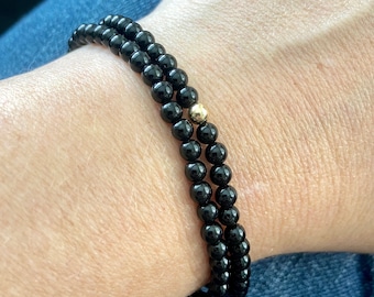 4mm Dainty Black Tourmaline Bracelet | Tiny Gemstone Black Beaded Bracelet | Gift for Her | Empath Protection Bracelet for Women