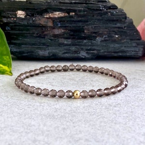 3-4mm Dainty Smoky Quartz Bracelet | Grounding, Protection, Balance | Skinny Stackable Gemstone Bracelet | Smokey Quartz Crystal Jewelry