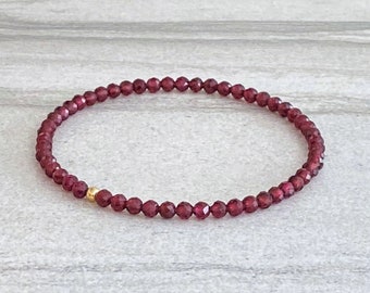 Dainty Faceted Garnet Bracelet for Women | Natural Red Garnet January Birthstone Bracelet | 2nd Anniversary Gift