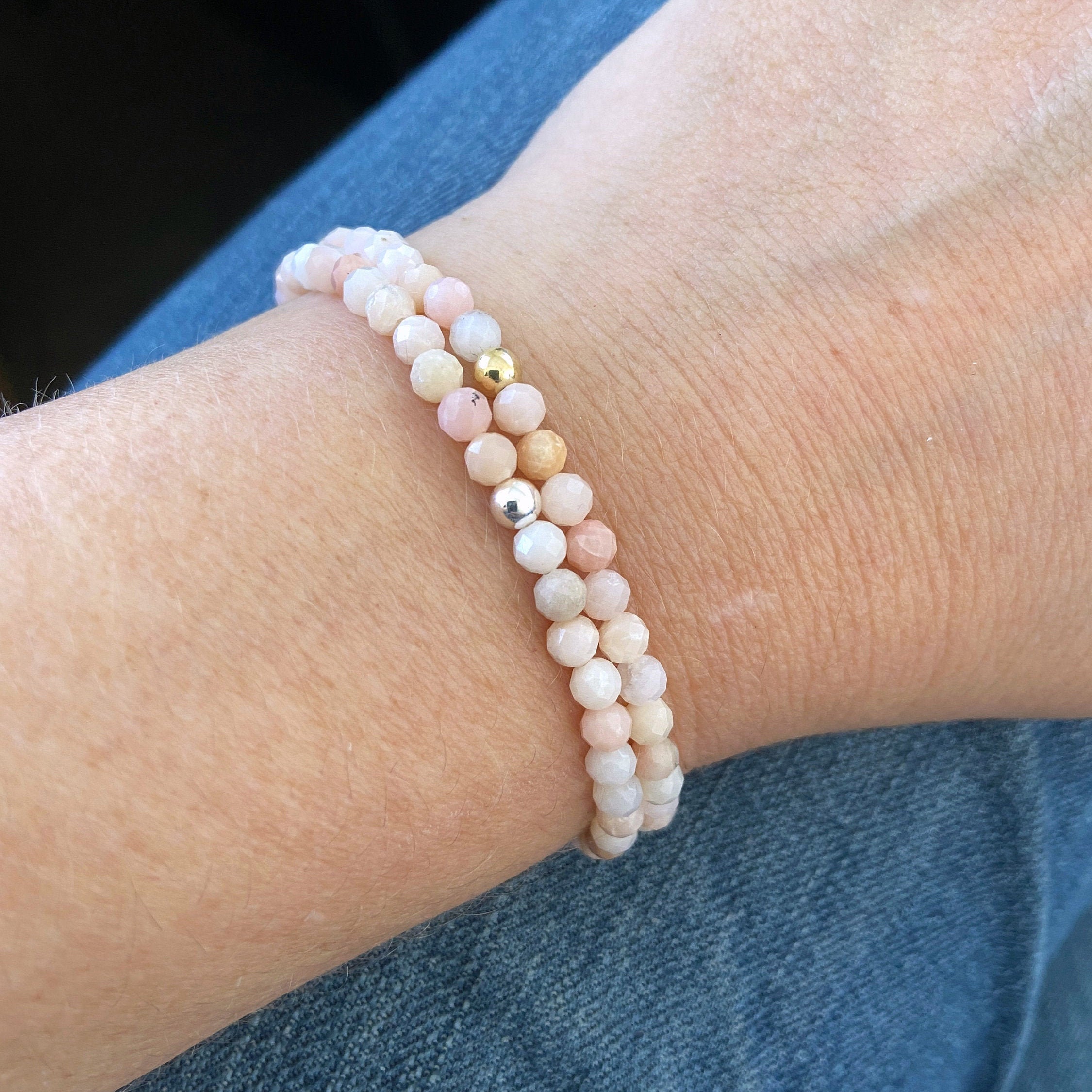 4mm Dainty Faceted Pink Opal Bracelet for Women 14k Gold or Etsy
