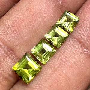Peridot Step Cut Square Gemstones | 4-Piece Lot Calibrated Size | Natural Green Peridot for Jewelry | Loose Square Cut Stones