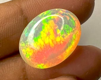 Honeycomb Ethiopian Opal Cabochon: Rare Fire Opal Gemstone, 13 Carat