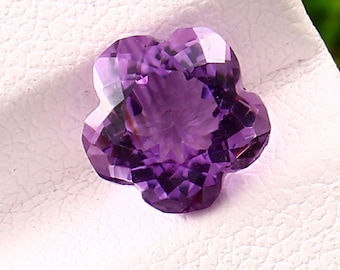 Amethyst Flower Cut 8mm Gemstone | 5-Petal Carved Purple Stone for Jewelry Making | Custom Orders Welcome