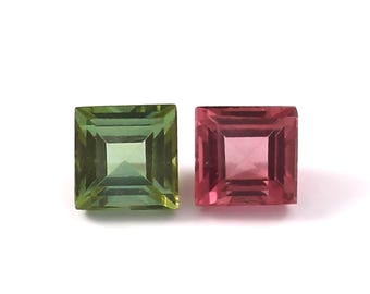 Natural Multi Color Tourmaline Square Gemstones, Faceted Loose Stones for Jewelry Making