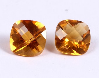 Square Checker Cut Citrine – Natural Golden Yellow Gemstone – Loose Faceted Citrine for Jewelry Making – Bright Yellow Crystal