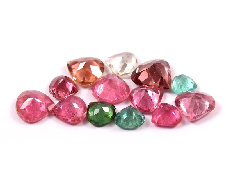 Natural Tourmaline Heart-Shape Mix Size Multi Color Tourmaline Faceted Cut Loose Gemstone Wholesale Lot 13 Pieces