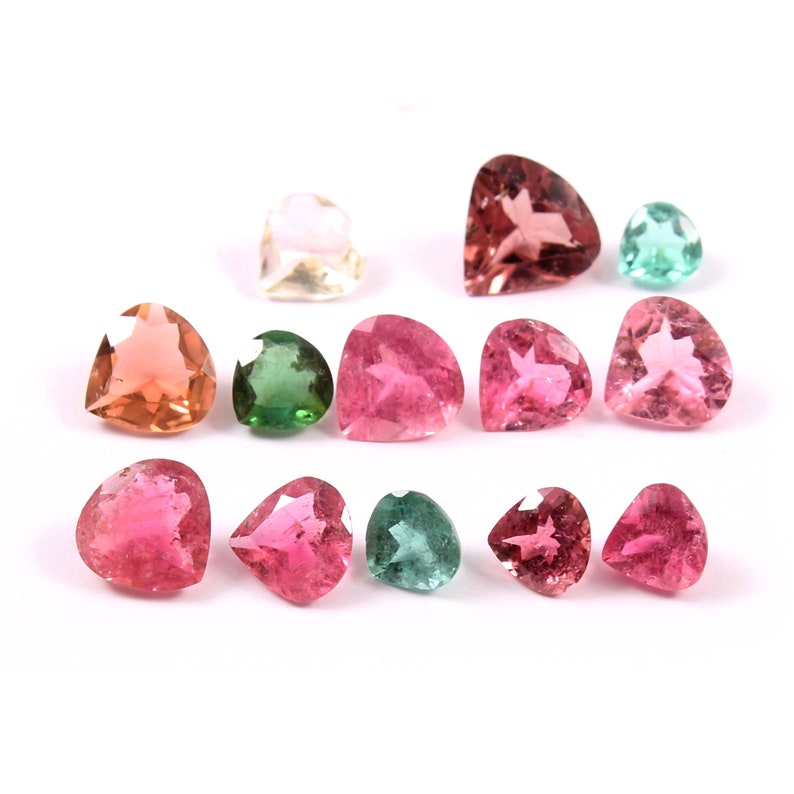 Natural Tourmaline Heart-Shape Mix Size Multi Color Tourmaline Faceted Cut Loose Gemstone Wholesale Lot 13 Pieces