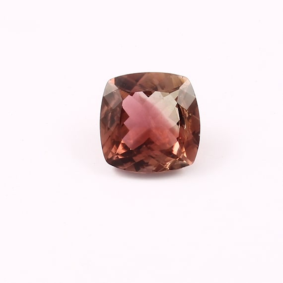 Natural Bi Color Tourmaline 8.3mm Cushion Cut Gemstone | Certified Rare Pendant Stone