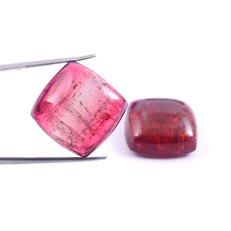 Large natural tourmaline cabochon pair 75 carat bi color gemstone for pendant or ring making