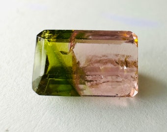 Tourmaline bicolour 1.40cts baguette cut 7.5x5mm pink/green bio pattern natural loose stone.