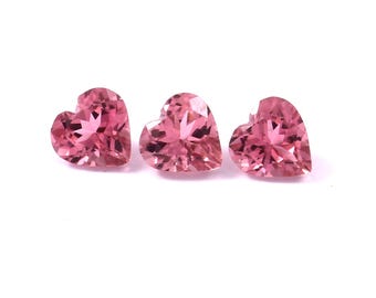 Hot Pink Tourmaline Heart: 5x5mm Faceted Loose Stone (3 Piece Set)